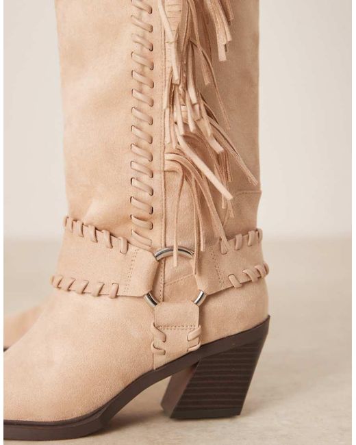 ASOS Natural Cristina Western Fringe Knee Boots