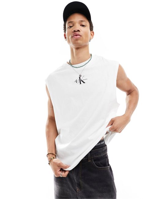 Camiseta blanca sin mangas con logo Calvin Klein de hombre de color White