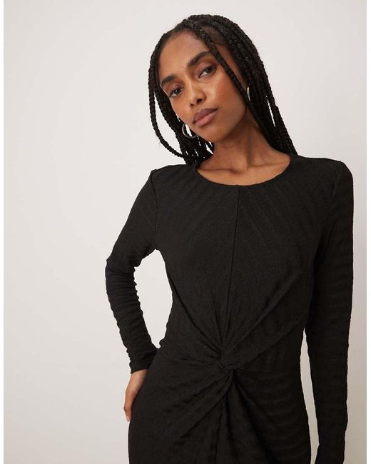 Vila Natural Textured Midi Dress With Twist Detail