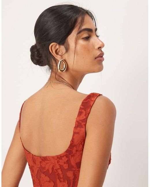 ASOS Red Ruched Bust Corset Detail Midi Dress
