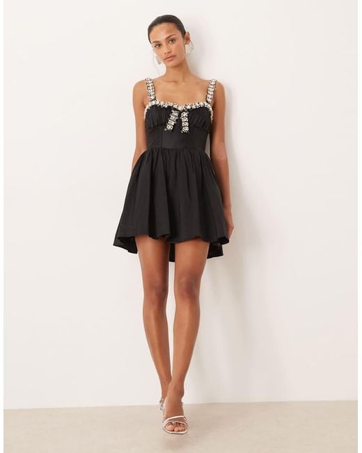 For Love & Lemons Black Chiffon Embroidered Plunge Maxi Dress