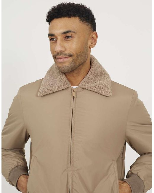 Brave Soul Natural Harrington Jacket With Borg Collar for men