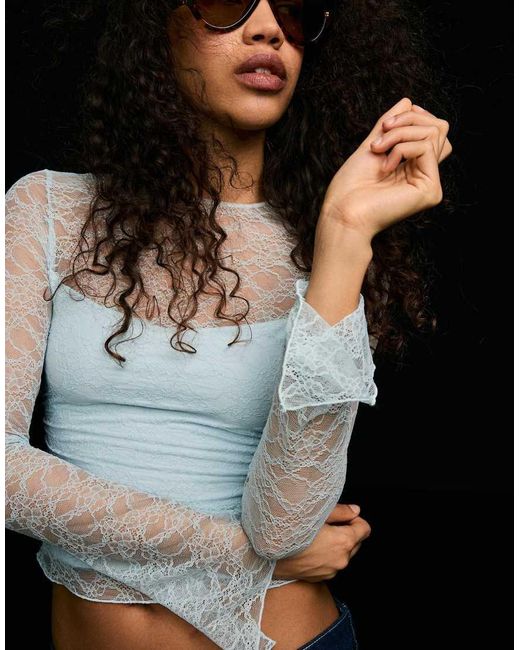 Bershka Black Long Sleeve Lace T-shirt