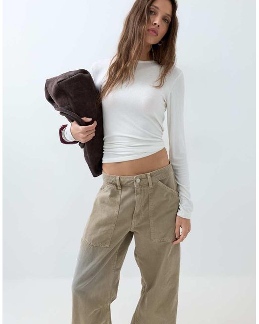 ASOS Natural Cargo Pants With Knee Seams