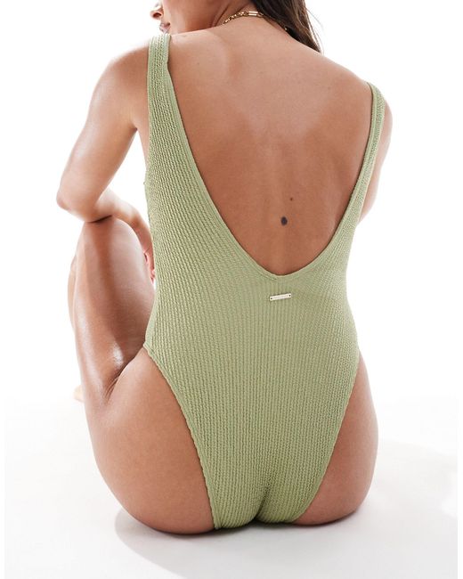 River Island Green Plunge Textured Swimsuit