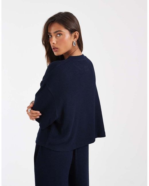 ASOS Blue Textured Knit Boxy Crop Button Down Top