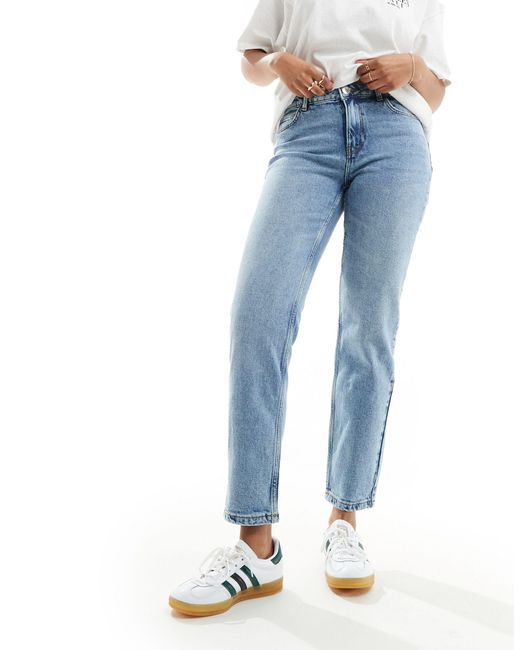 Vero Moda Blue Kyla Mid Rise Wide Straight Leg Jeans