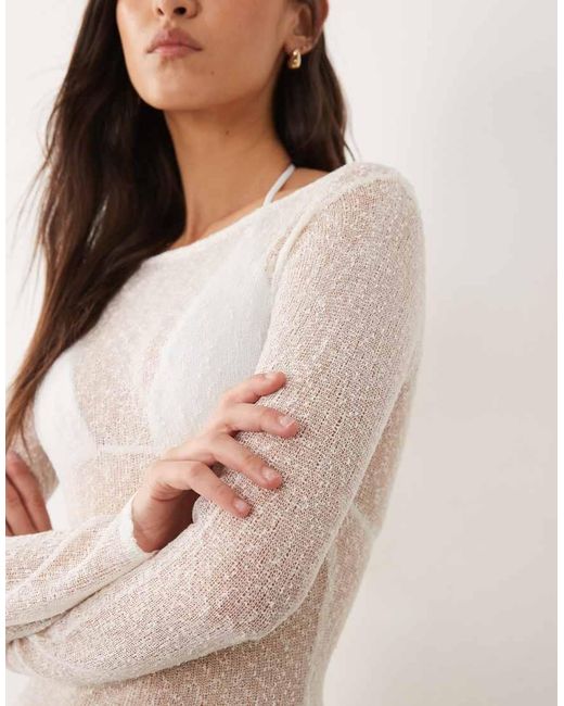 Honest The Label Natural Manis Sheer Knit Mini Dress