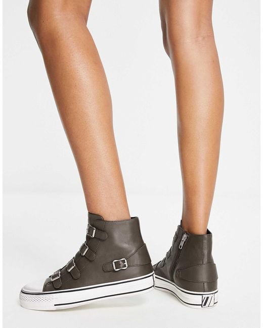 Ash Brown Buckle High Top Trainer