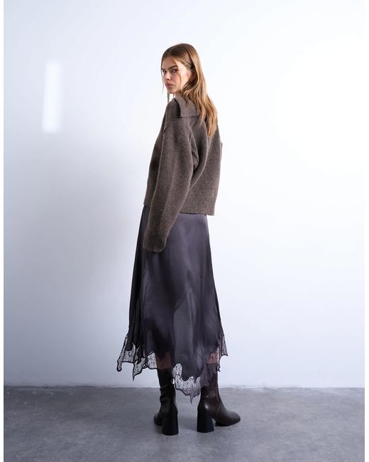 TOPSHOP Multicolor – midirock aus satin und spitze