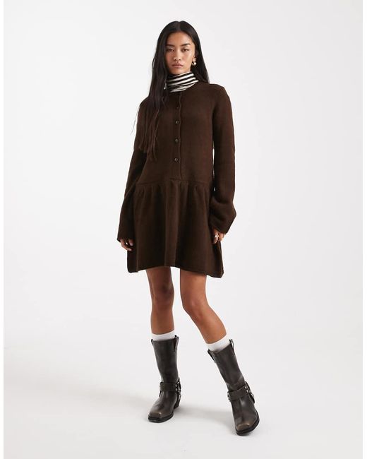 Vero Moda Brown Soft Knitted Button Front Mini Dress