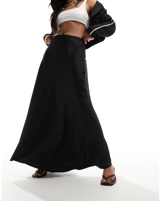 NA-KD Black Satin Maxi Skirt