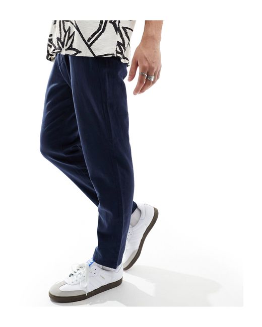 SELECTED Blue Slim Tapered Linen Mix Trouser for men