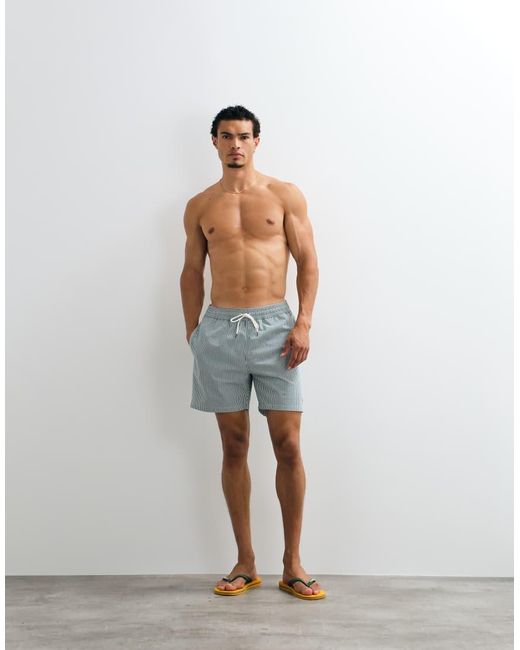 Polo Ralph Lauren Blue Traveller Striped Seersucker Swim Trunks