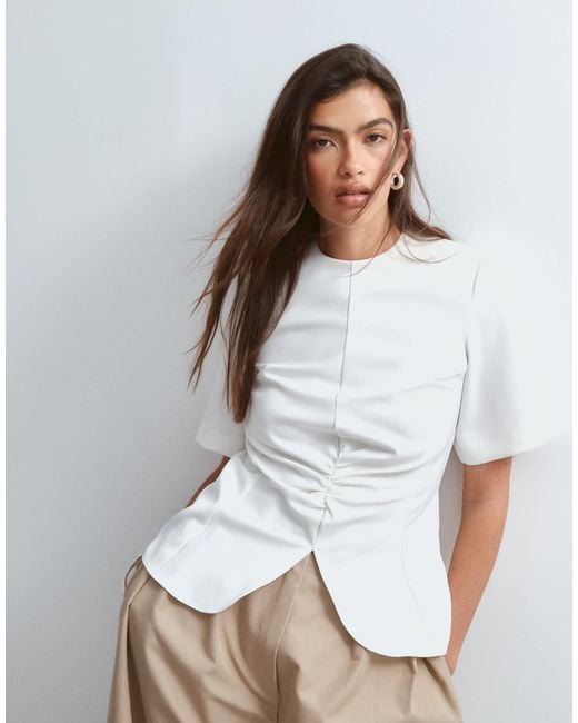 ARRANGE White Structured Ruched Top