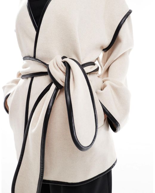 4th & Reckless Natural Wool Blend Contrast Edge Belted Jacket