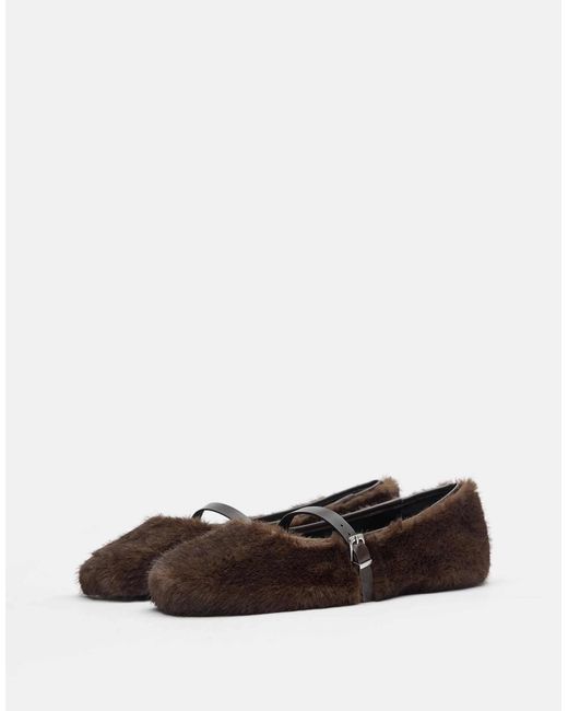 Pull&Bear White – ballerinas mit kunstpelz