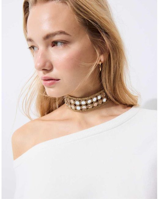 Stradivarius White Double-mirror Choker Necklace