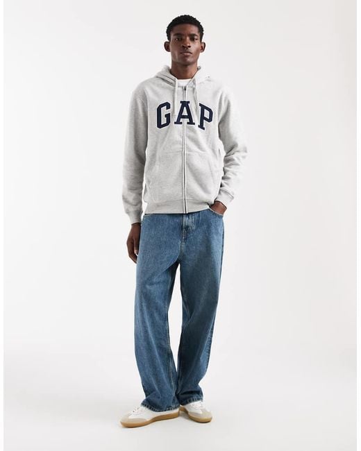 Gap Gray Logo Zip Through Hoodie for men