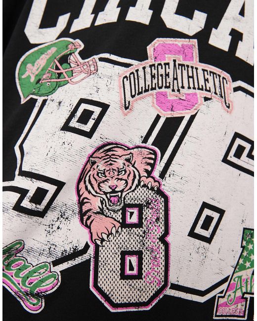 ASOS Black Long Sleeve Skater Tee With Chicago Sports Graphic
