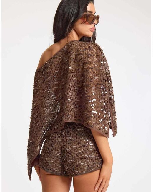 Missy Empire Brown Sequin Micro Shorts