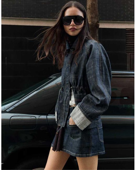 Bershka Black Textured Oversize Denim Jacket
