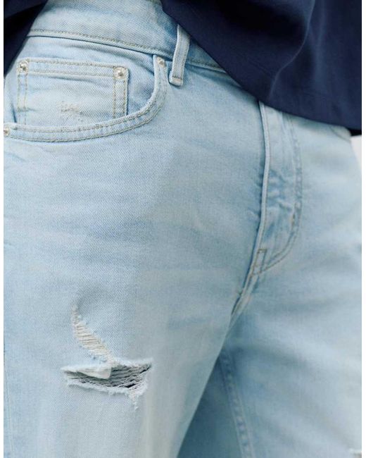 Pull&Bear Blue Ripped Denim Bermuda Shorts for men
