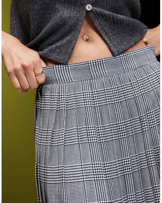 Gant White Pleated Check Midi Skirt With Stripe Detail