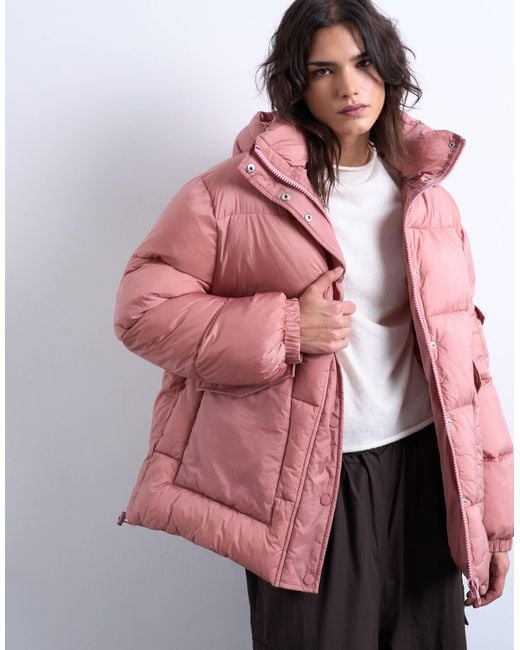 TOPSHOP Pink Mid Length Funnel Neck Puffer Jacket