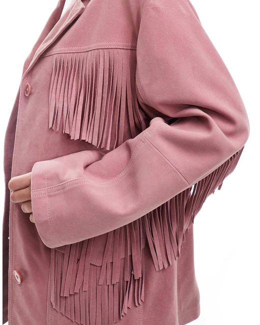 ASOS Pink Premium Suede Tassel Jacket