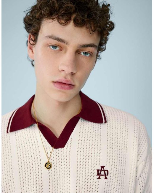 Bershka White Short Sleeve Print Polo Shirt for men