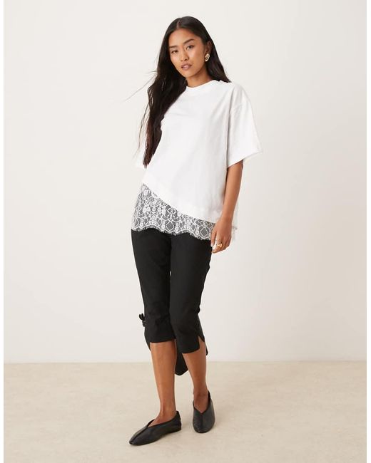 ASOS White Short Sleeve T-shirt With Lace Hem