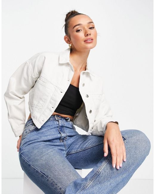 Cropped Denim Jacket in White Lyst