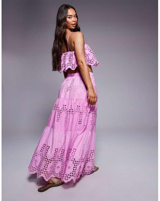 River Island Purple Broderie Cutwork Maxi Skirt Co-ord