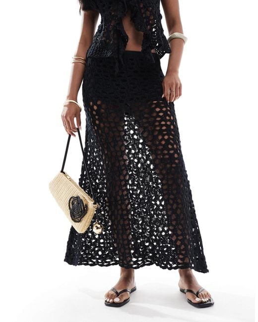 Pull&Bear Black Crochet Knit Midi Skirt
