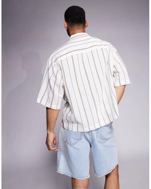 ASOS White Boxy Oversized Revere Textured Shirt for men