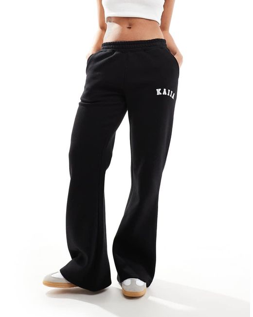 Kaiia Black Cotton Blend Wide Leg Sweatpants