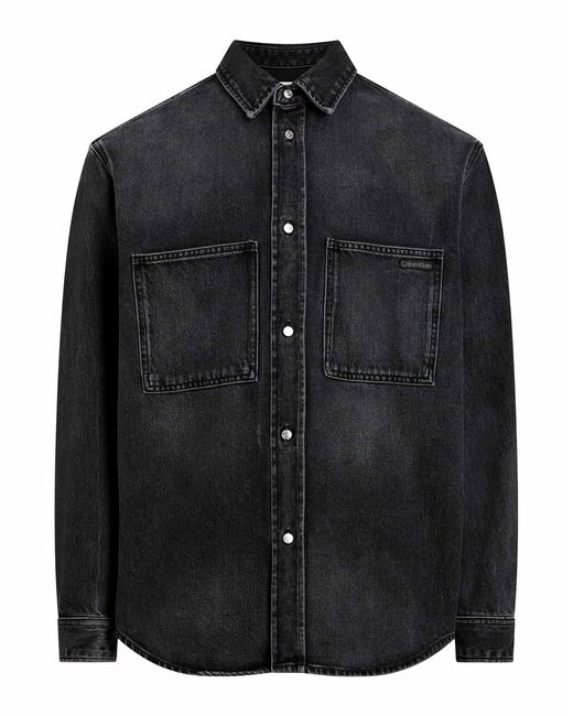 Calvin Klein – relaxed fit jeanshemd in Black für Herren