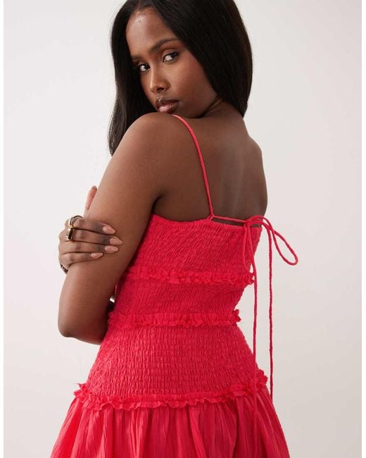 ASOS Red Crinkle Mini Sundress With Shir Dropped Waist