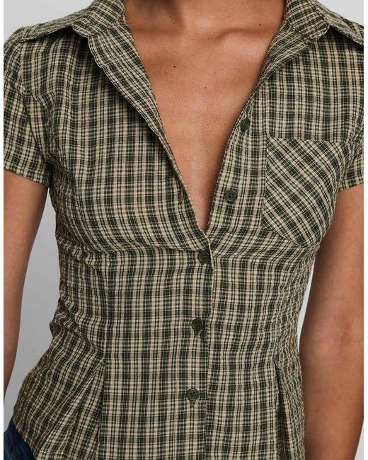 Princess Polly Green Alma Cotton Rich Pleat Waist Detail Pocket Front Fitted Short Sleeve Shirt
