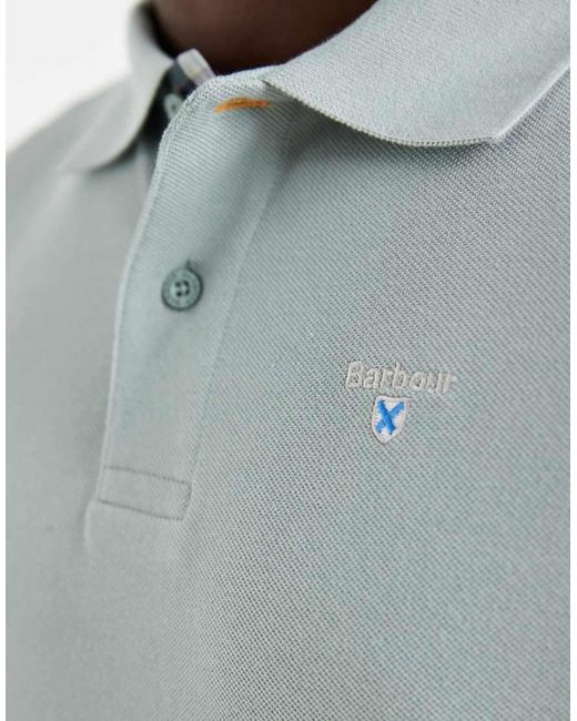 Barbour Blue Short Sleeve Tartan Detail Pique Polo Shirt for men