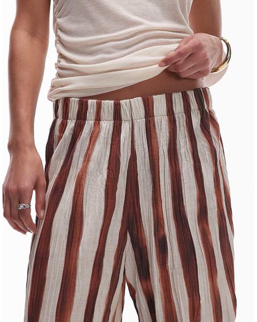 TOPSHOP Brown Stripe Crinkle Wide Leg Trousers