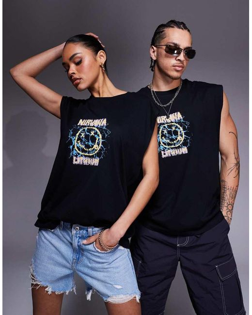 Canotta Oversize Nera Con Stampe "Nirvana" Grandi di ASOS in Black
