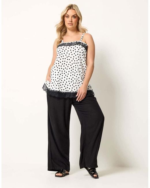 Yours Clothing White Polka Dot Lace Trim Vest Top