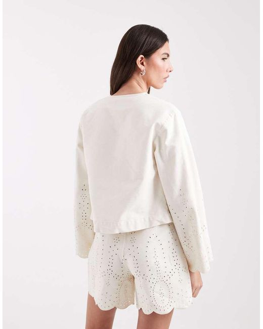 ONLY Natural Tie Front Denim Jacket Co-Ord With Crochet Detail
