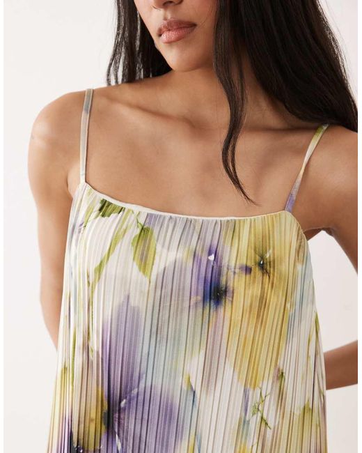 ASOS Natural Sleeveless Square Neck Plisse Midi Dress