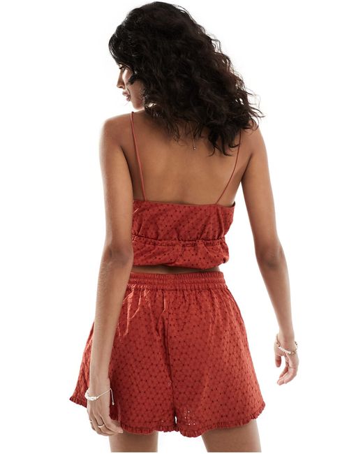 ASOS Red Broderie Ruffle Co-ord Short