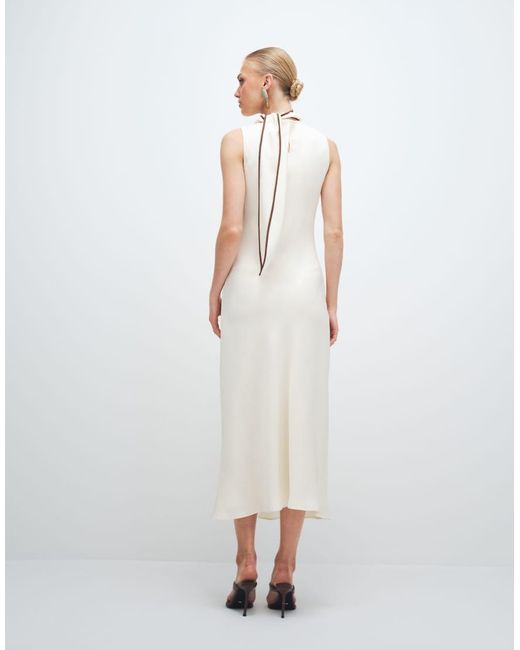 Mango White Sleeveless Maxi Dress With Tie Neck