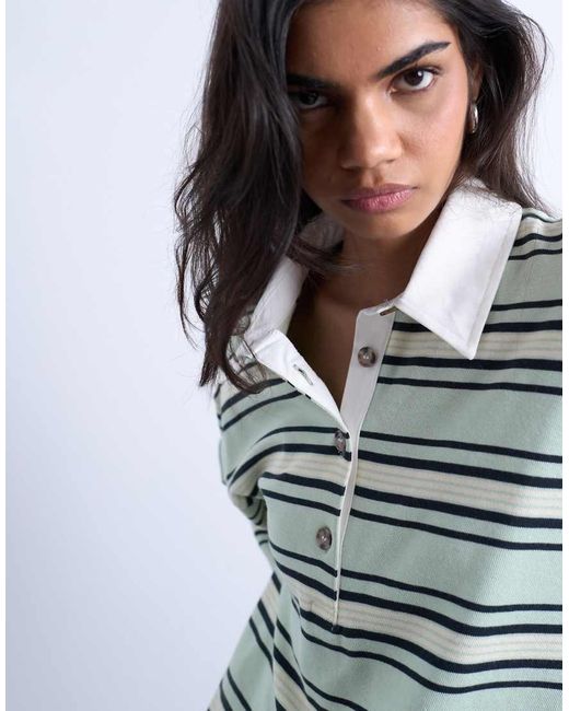 TOPSHOP Gestreepte Jersey Rugbypolo Met Lange Mouwen in het Gray