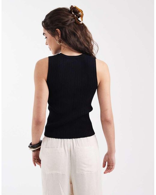 New Look Black Ribbed Knitted Button Down Vest